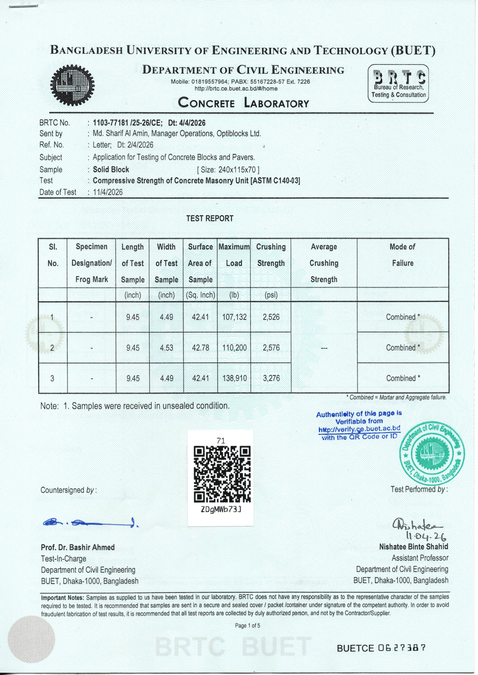 Digital Compressive Strength Laboratory Rig